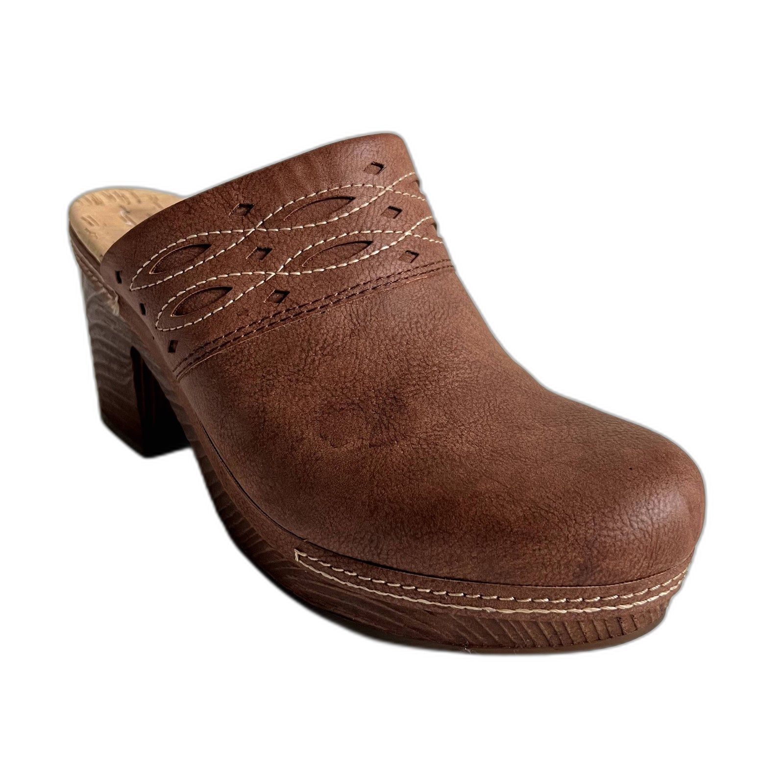 Korks Tina Comfort Stacked Heel Clogs Brown 9